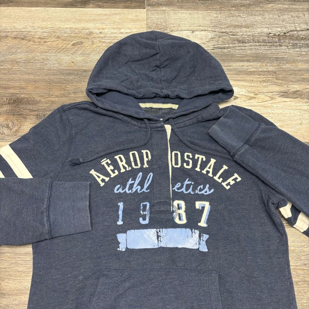 Aeropostale Athletics Navy Blue Womens L Spellout Brushed Fleece Pullover Hoodie